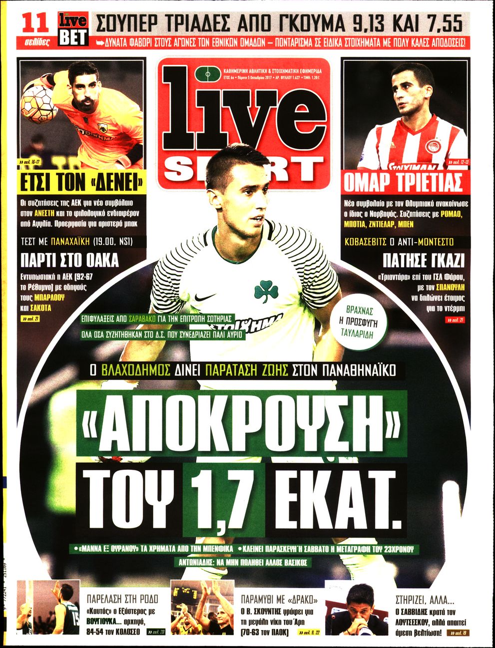 Εξώφυλο εφημερίδας LIVE SPORT 2017-10-05