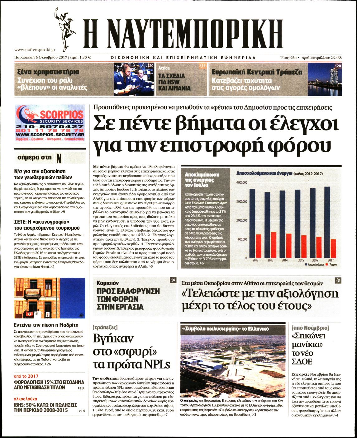 Εξώφυλο εφημερίδας ΝΑΥΤΕΜΠΟΡΙΚΗ 2017-10-06