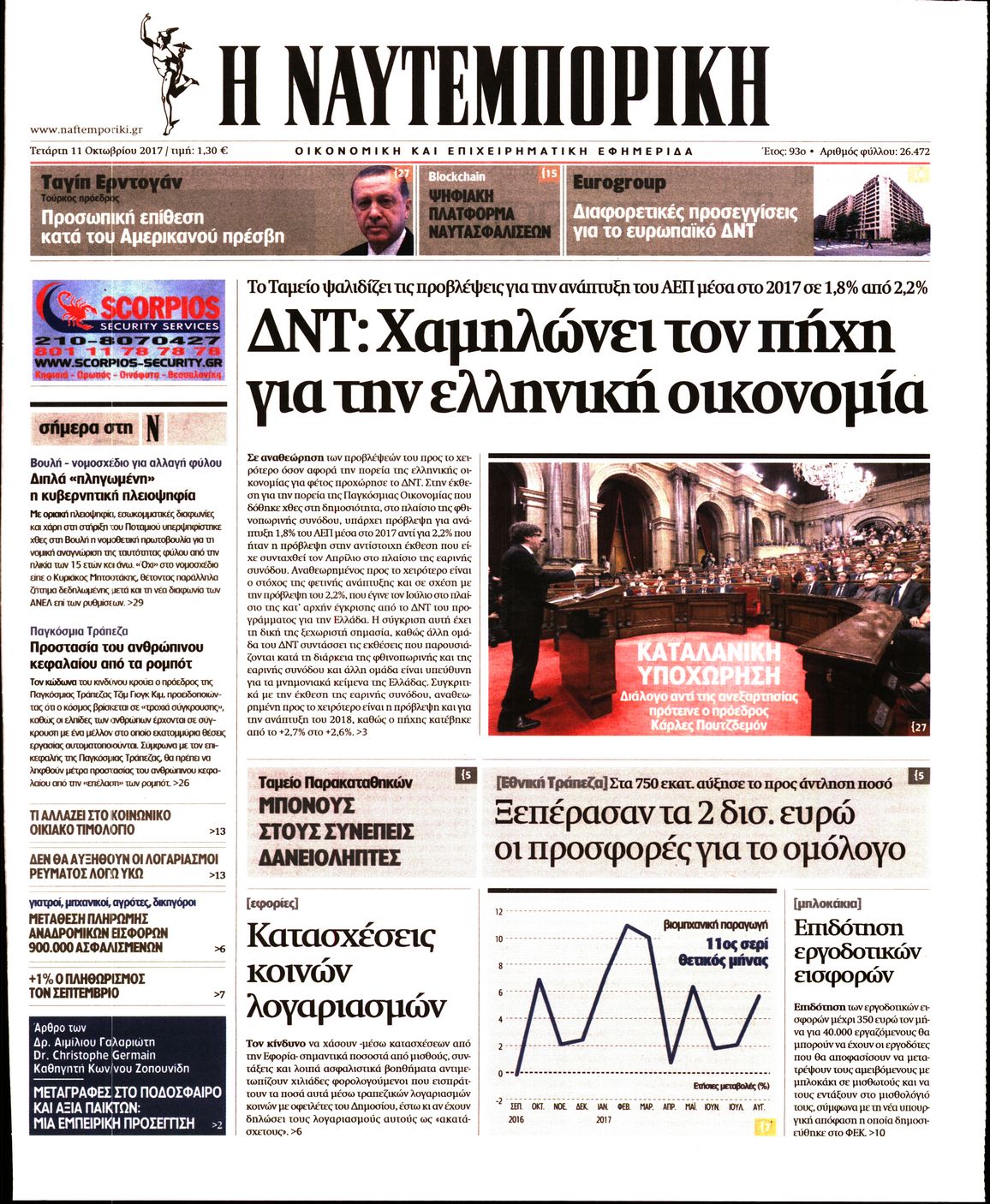 Εξώφυλο εφημερίδας ΝΑΥΤΕΜΠΟΡΙΚΗ 2017-10-11