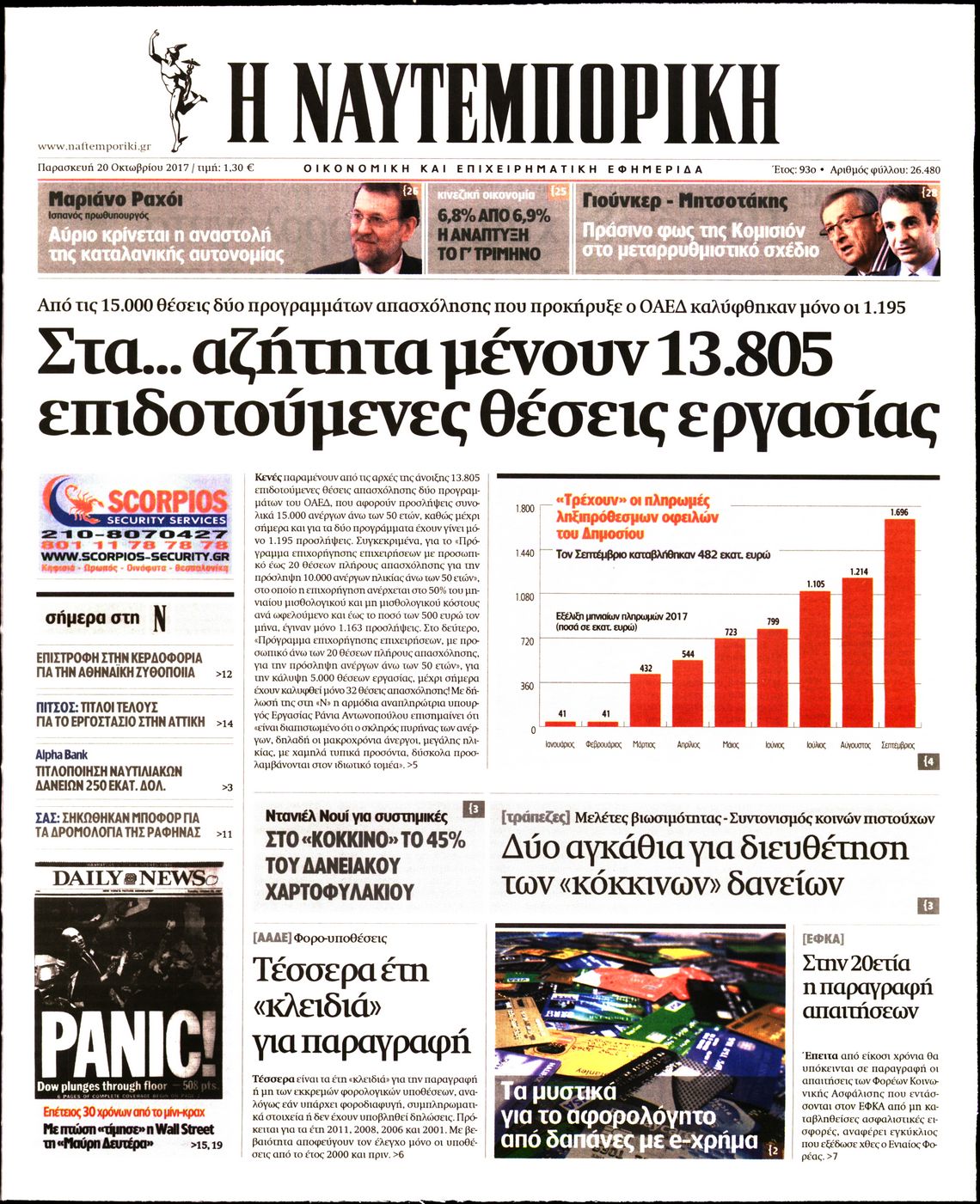 Εξώφυλο εφημερίδας ΝΑΥΤΕΜΠΟΡΙΚΗ 2017-10-20