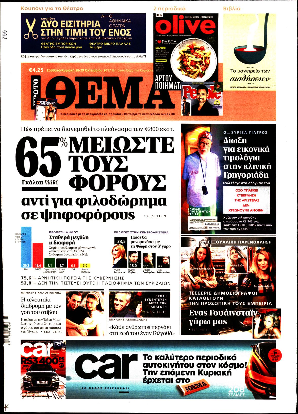Εξώφυλο εφημερίδας ΠΡΩΤΟ ΘΕΜΑ 2017-10-28