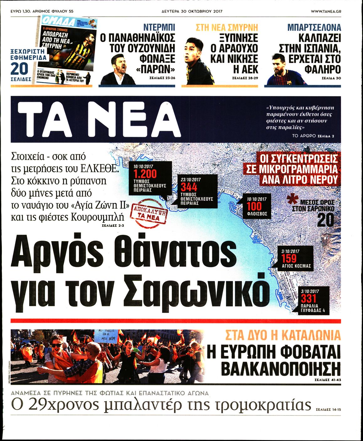 Εξώφυλο εφημερίδας ΤΑ ΝΕΑ 2017-10-30