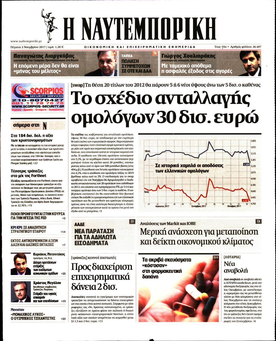 Εξώφυλο εφημερίδας ΝΑΥΤΕΜΠΟΡΙΚΗ 2017-11-02