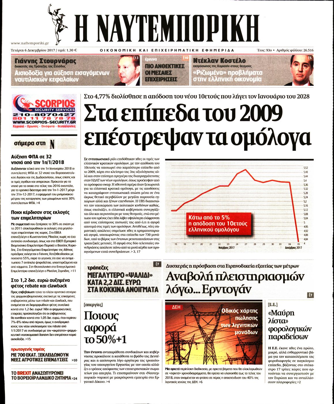 Εξώφυλο εφημερίδας ΝΑΥΤΕΜΠΟΡΙΚΗ 2017-12-06