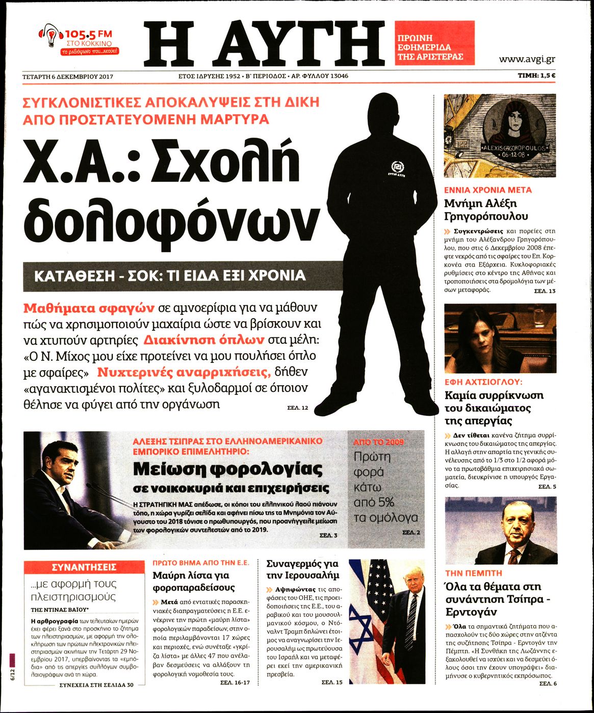 Εξώφυλο εφημερίδας ΑΥΓΗ 2017-12-06
