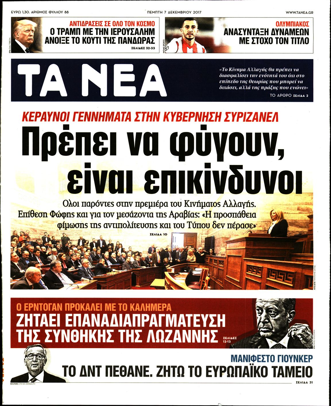 Εξώφυλο εφημερίδας ΤΑ ΝΕΑ 2017-12-07