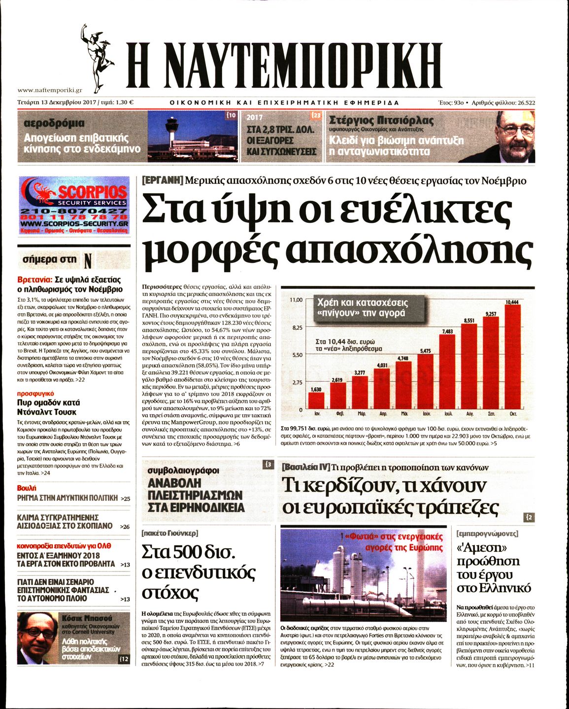 Εξώφυλο εφημερίδας ΝΑΥΤΕΜΠΟΡΙΚΗ 2017-12-13