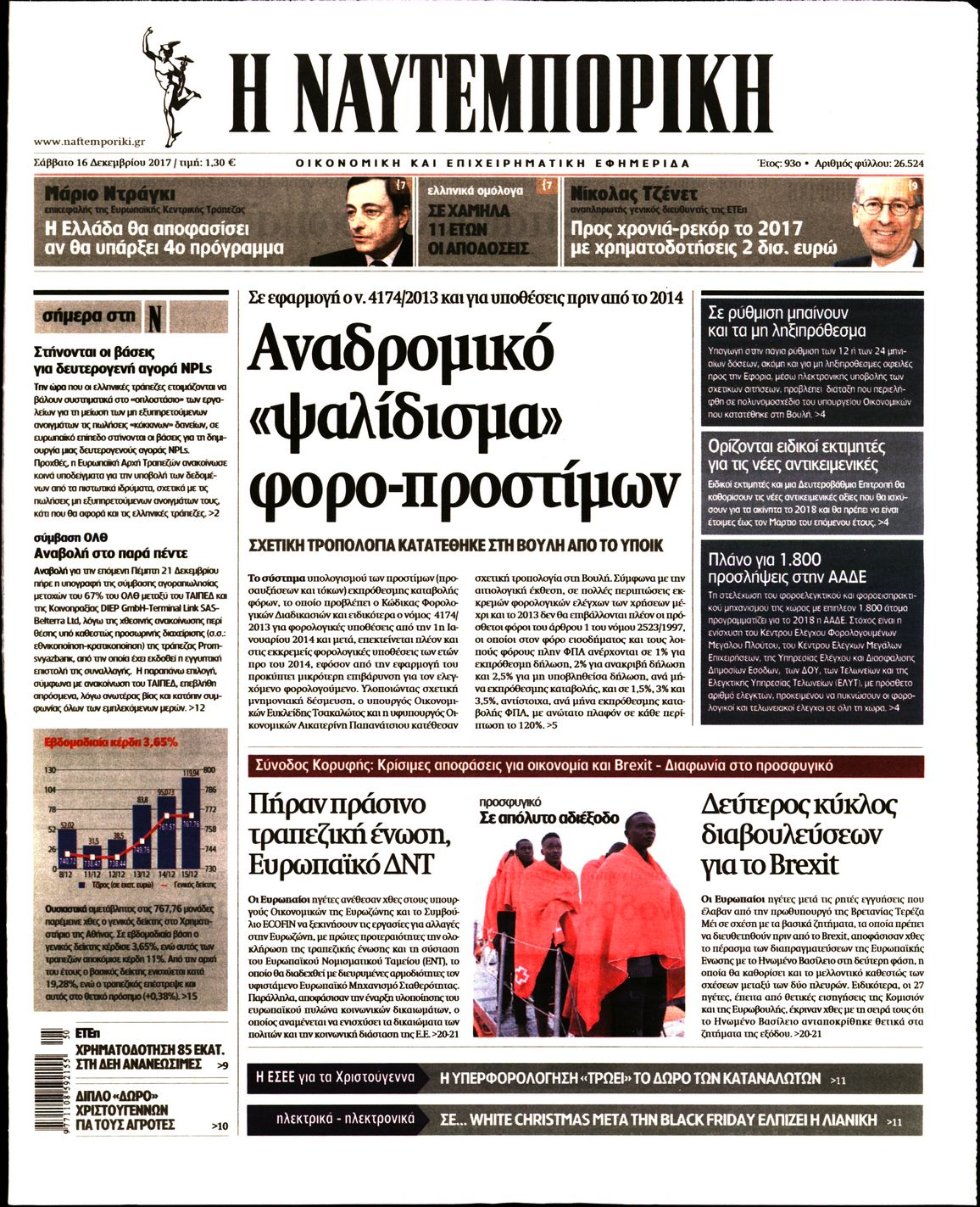 Εξώφυλο εφημερίδας ΝΑΥΤΕΜΠΟΡΙΚΗ 2017-12-16
