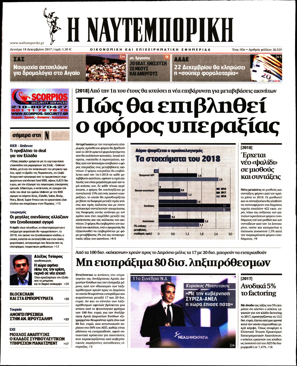 Εξώφυλο εφημερίδας ΝΑΥΤΕΜΠΟΡΙΚΗ 2017-12-18