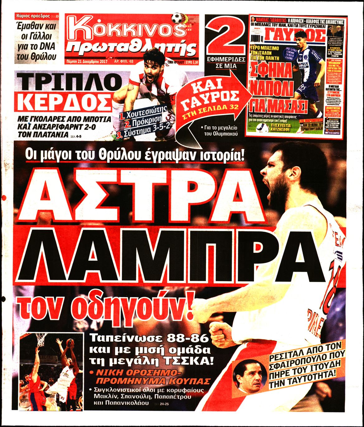 Εξώφυλο εφημερίδας ΠΡΩΤΑΘΛΗΤΗΣ 2017-12-21