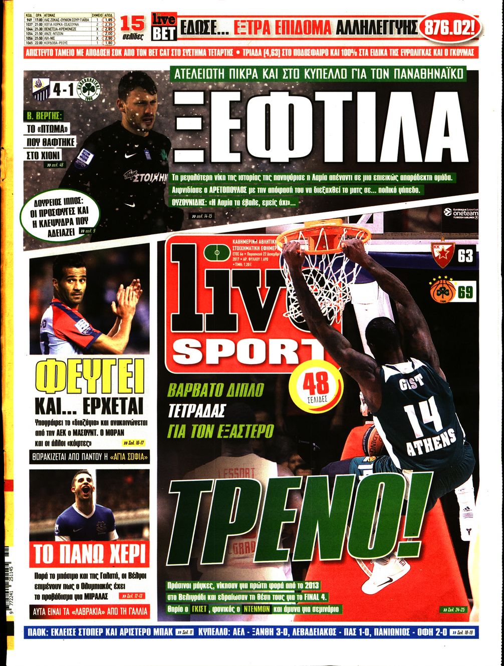 Εξώφυλο εφημερίδας LIVE SPORT 2017-12-22