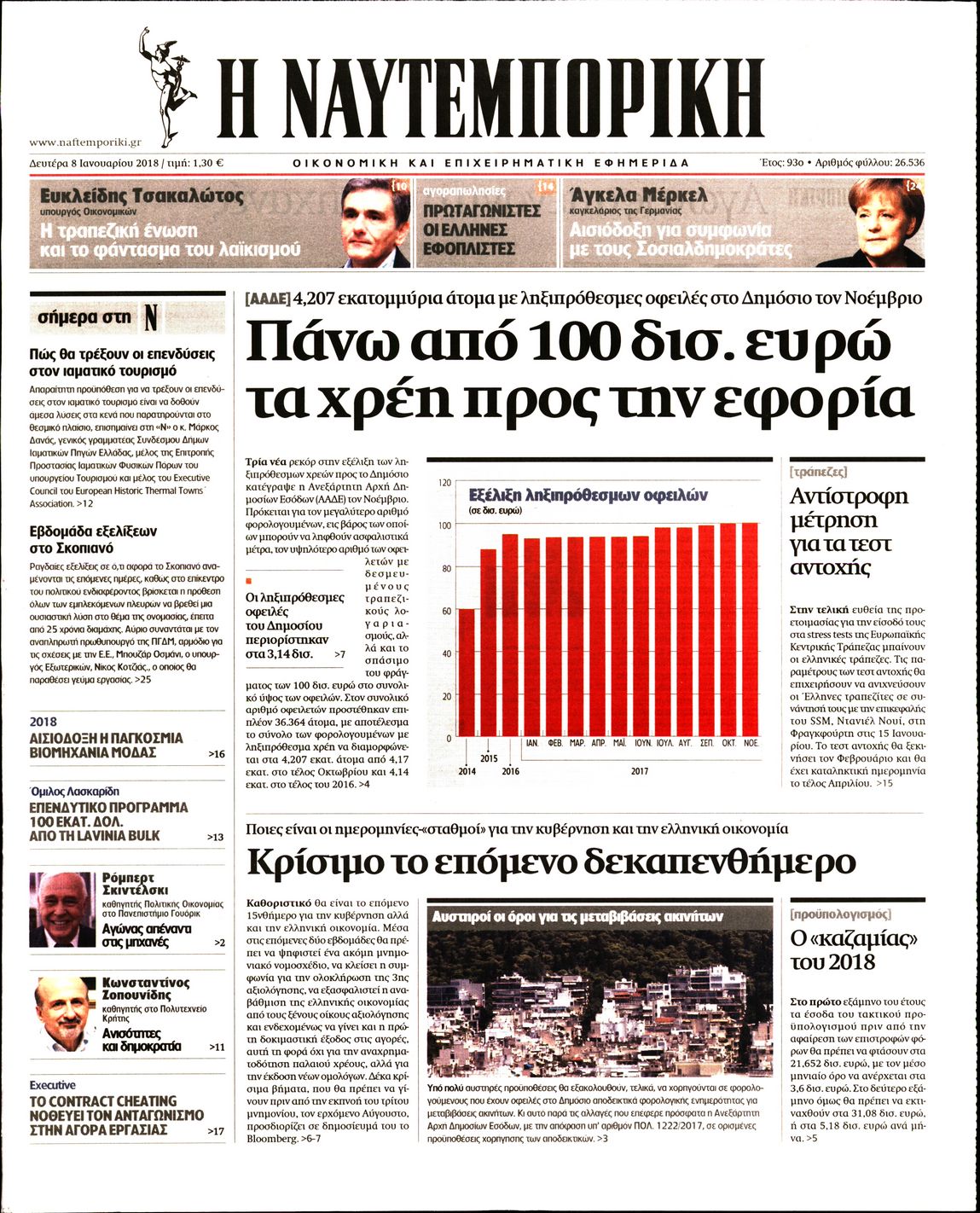 Εξώφυλο εφημερίδας ΝΑΥΤΕΜΠΟΡΙΚΗ 2018-01-08