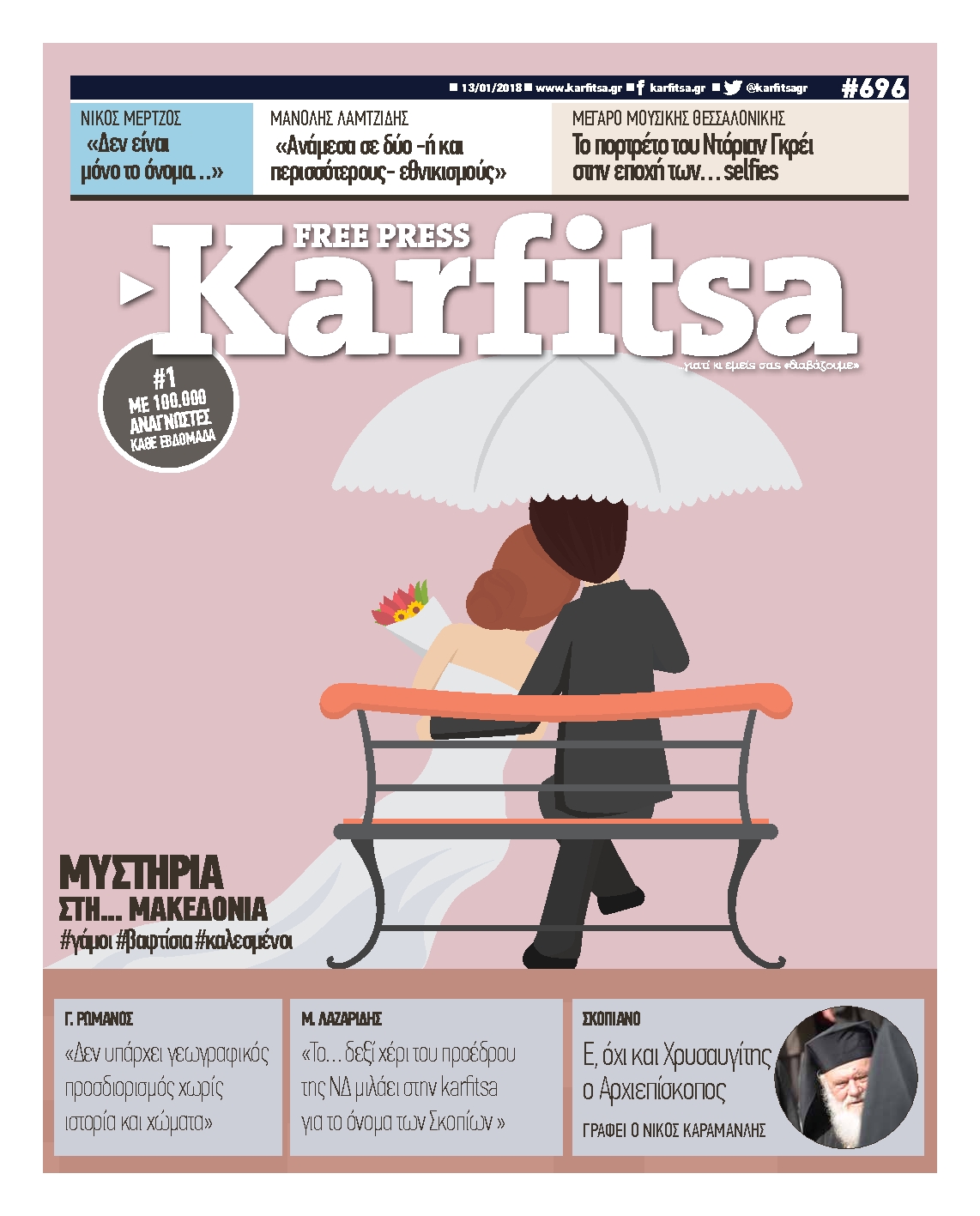 Εξώφυλο εφημερίδας ΚΑΡΦΙΤΣΑ 2018-01-13