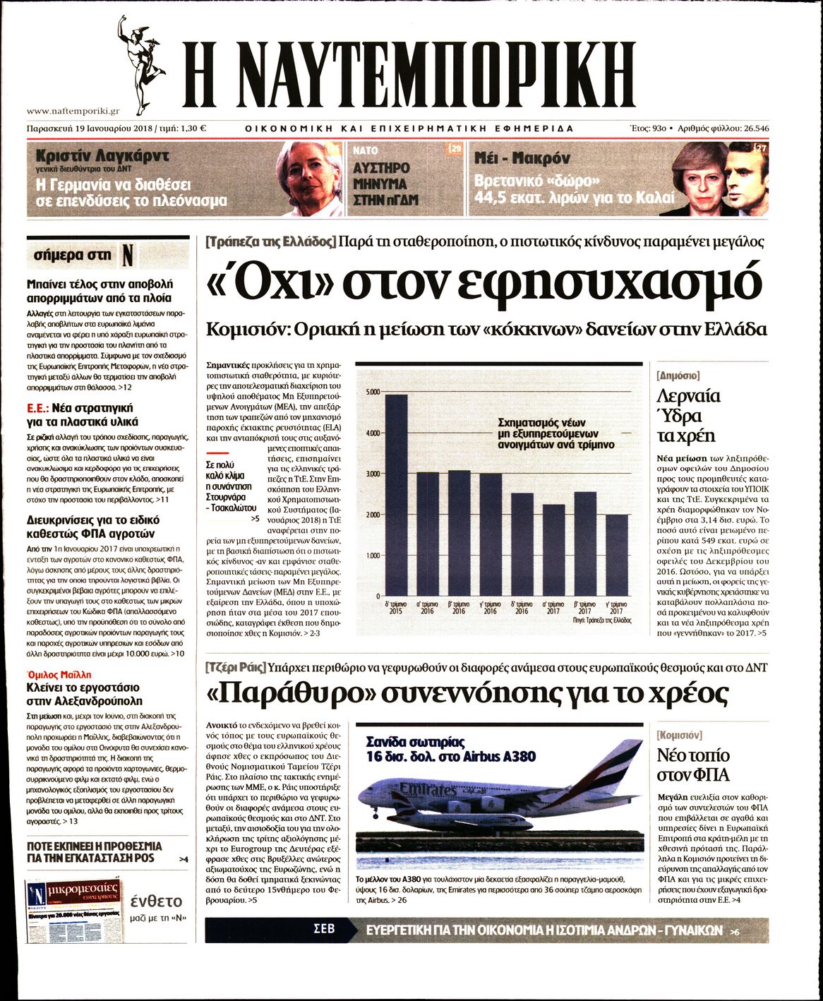 Εξώφυλο εφημερίδας ΝΑΥΤΕΜΠΟΡΙΚΗ 2018-01-19