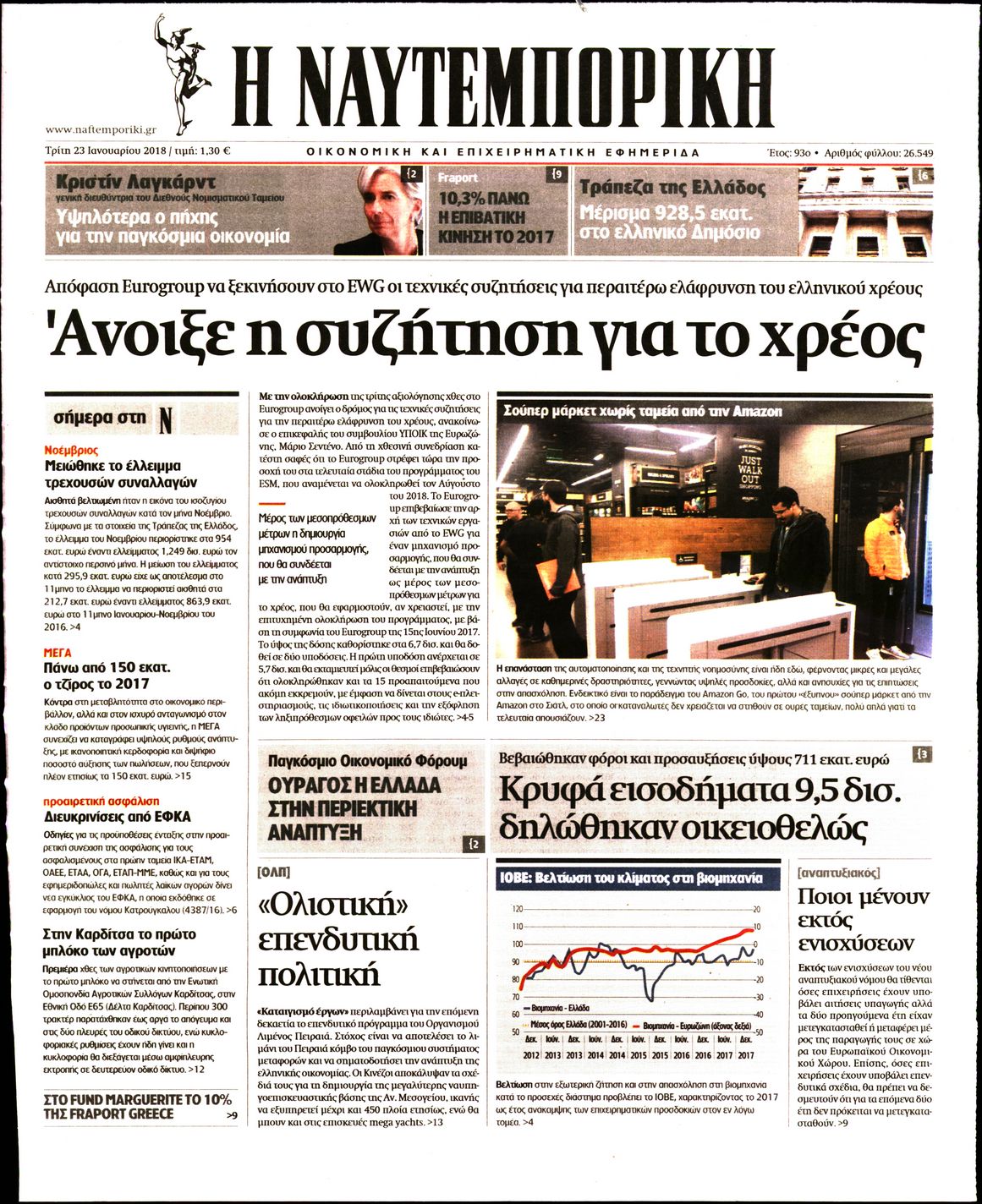 Εξώφυλο εφημερίδας ΝΑΥΤΕΜΠΟΡΙΚΗ 2018-01-23