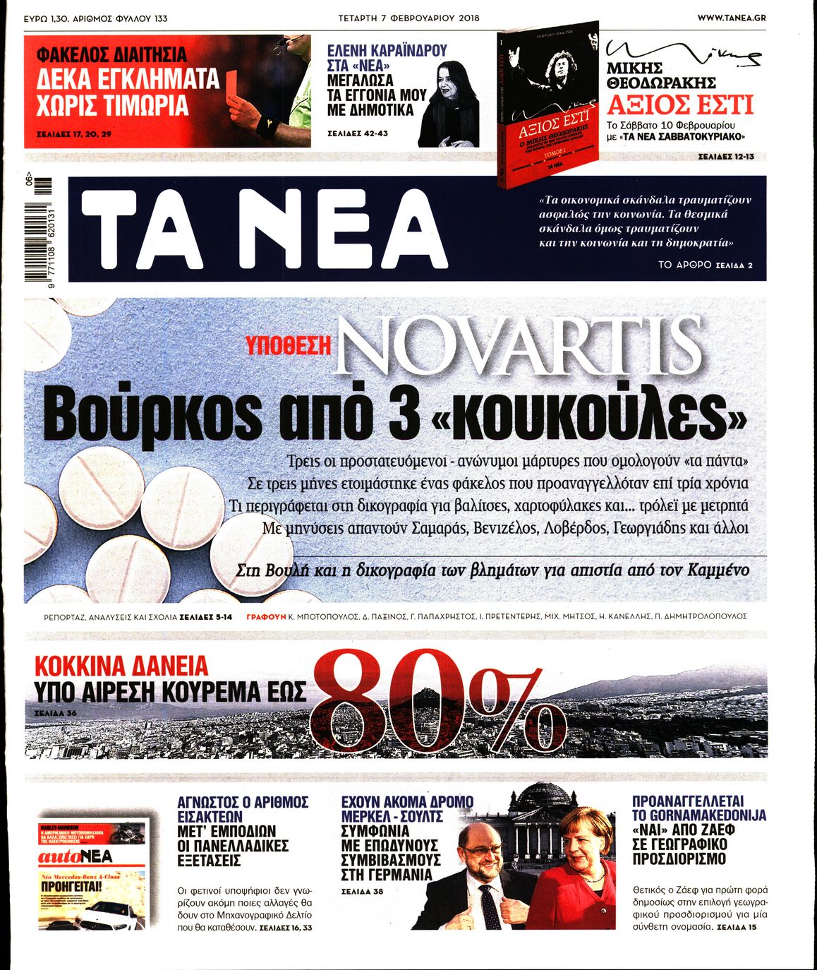 Εξώφυλο εφημερίδας ΤΑ ΝΕΑ 2018-02-07