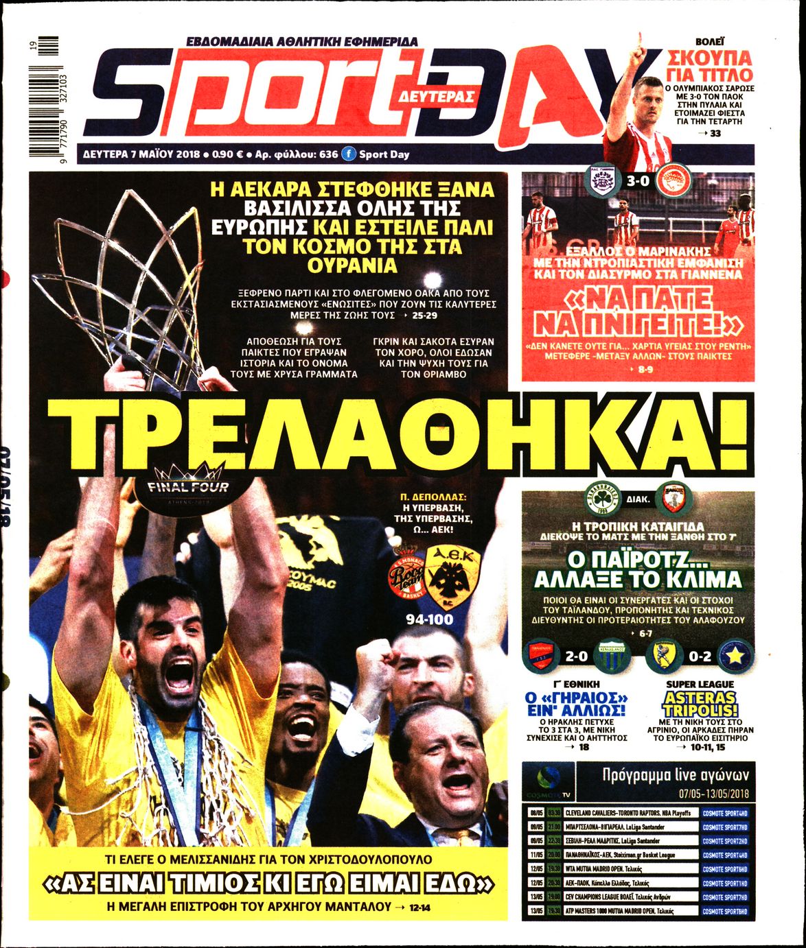 Εξώφυλο εφημερίδας SPORTDAY 2018-05-07
