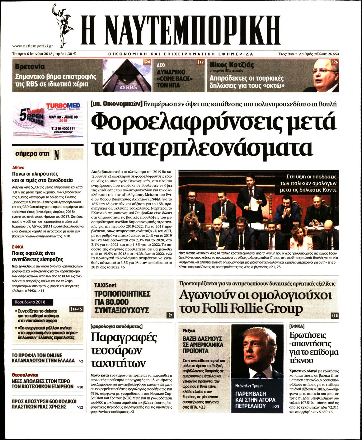 Εξώφυλο εφημερίδας ΝΑΥΤΕΜΠΟΡΙΚΗ 2018-06-06