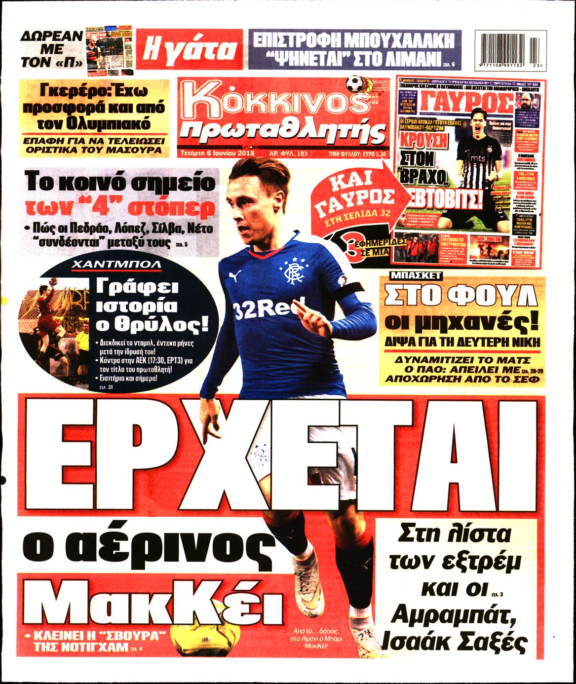 Εξώφυλο εφημερίδας ΠΡΩΤΑΘΛΗΤΗΣ 2018-06-06