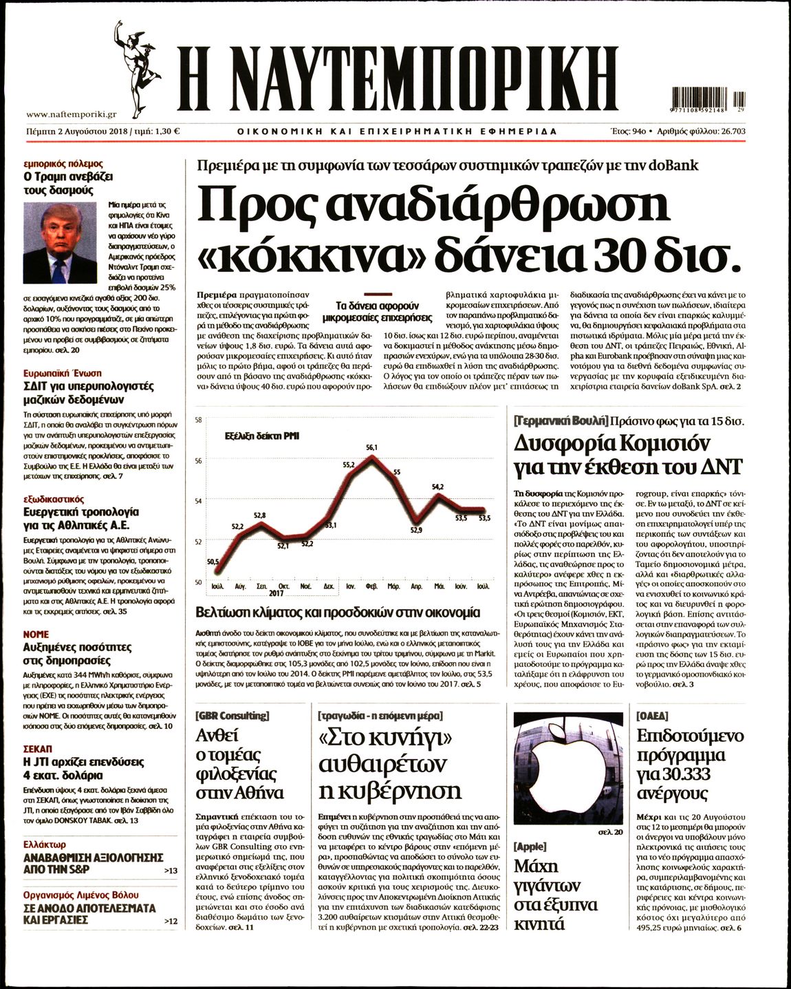 Εξώφυλο εφημερίδας ΝΑΥΤΕΜΠΟΡΙΚΗ 2018-08-02