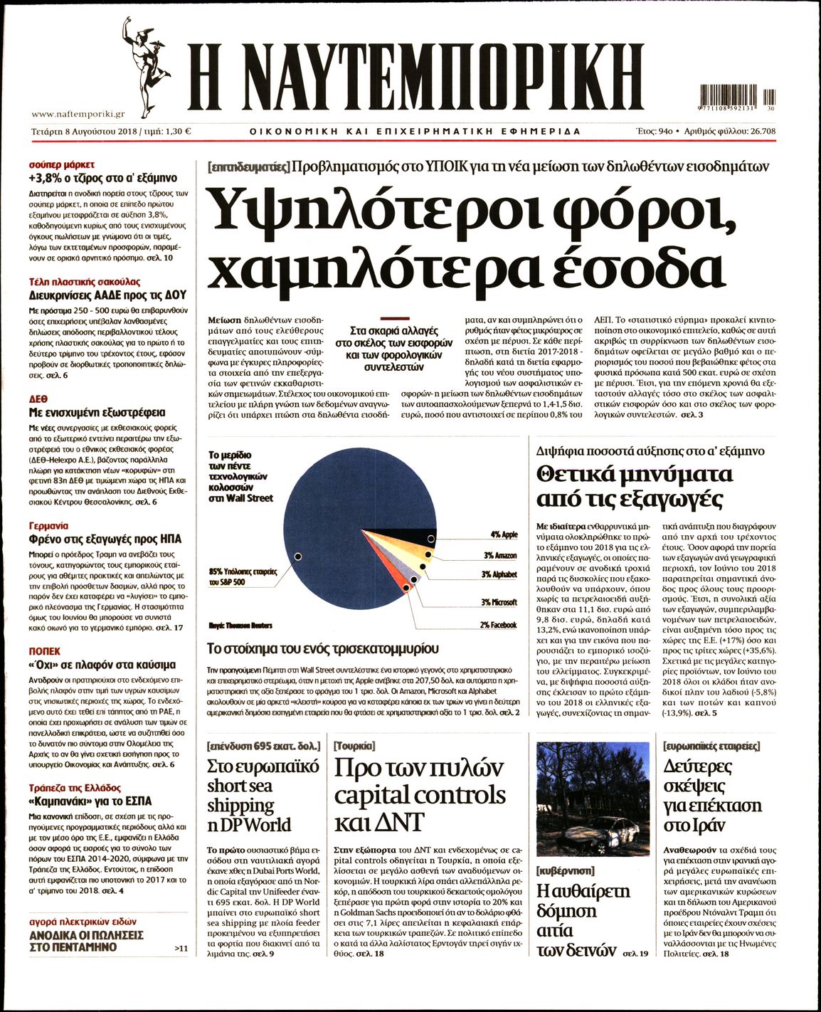 Εξώφυλο εφημερίδας ΝΑΥΤΕΜΠΟΡΙΚΗ 2018-08-08