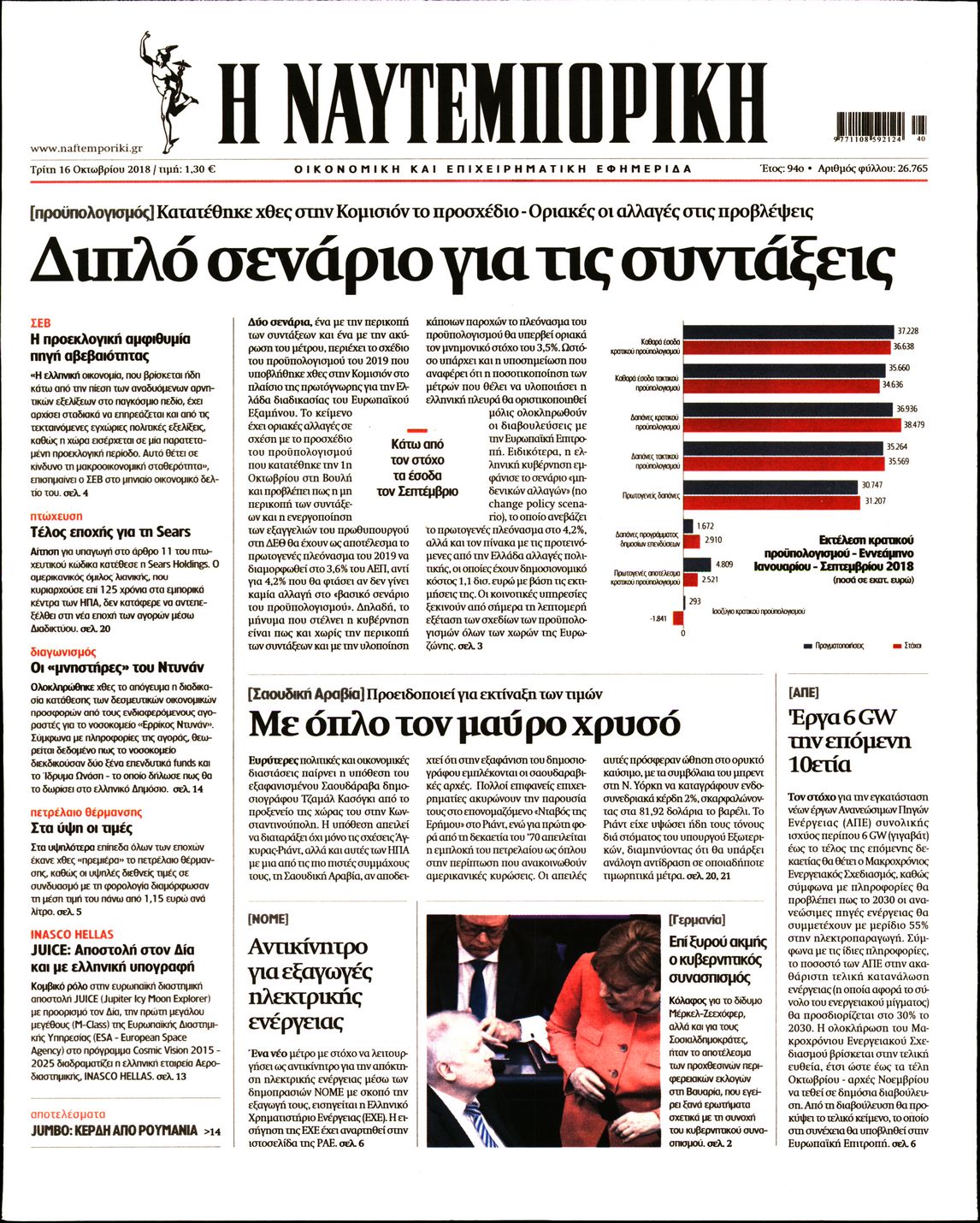 Εξώφυλο εφημερίδας ΝΑΥΤΕΜΠΟΡΙΚΗ 2018-10-16