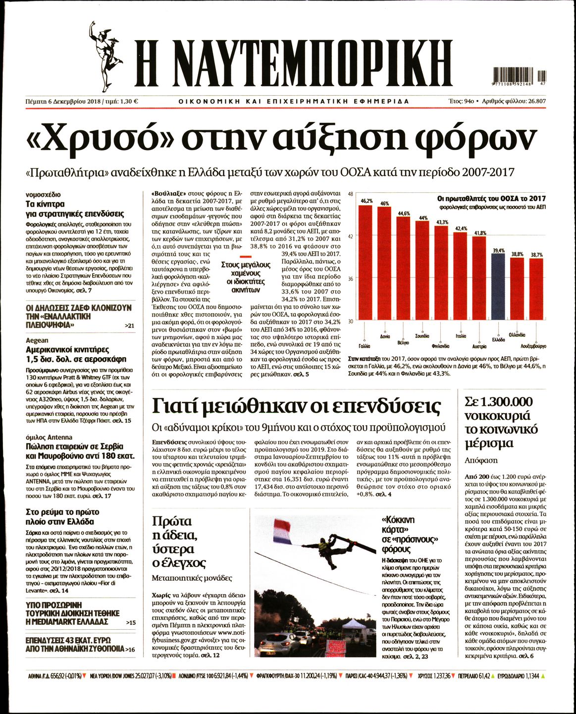 Εξώφυλο εφημερίδας ΝΑΥΤΕΜΠΟΡΙΚΗ 2018-12-06