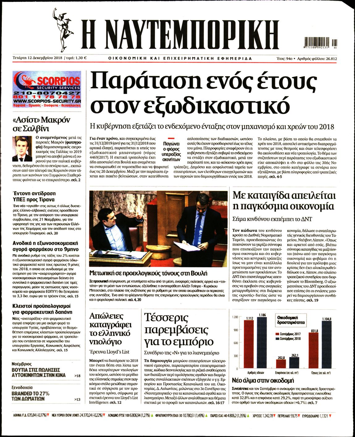 Εξώφυλο εφημερίδας ΝΑΥΤΕΜΠΟΡΙΚΗ 2018-12-12
