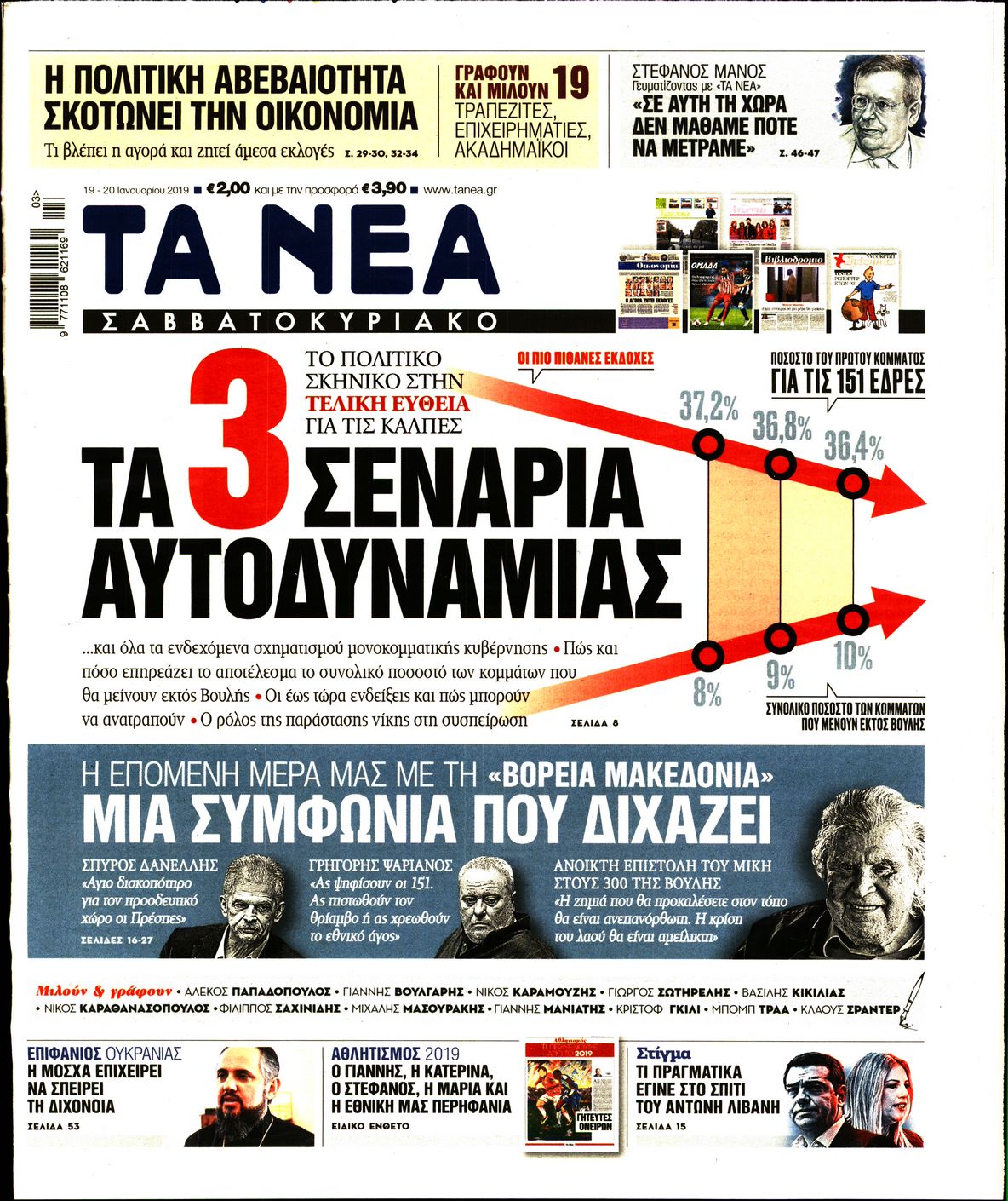 Εξώφυλο εφημερίδας ΤΑ ΝΕΑ 2019-01-19