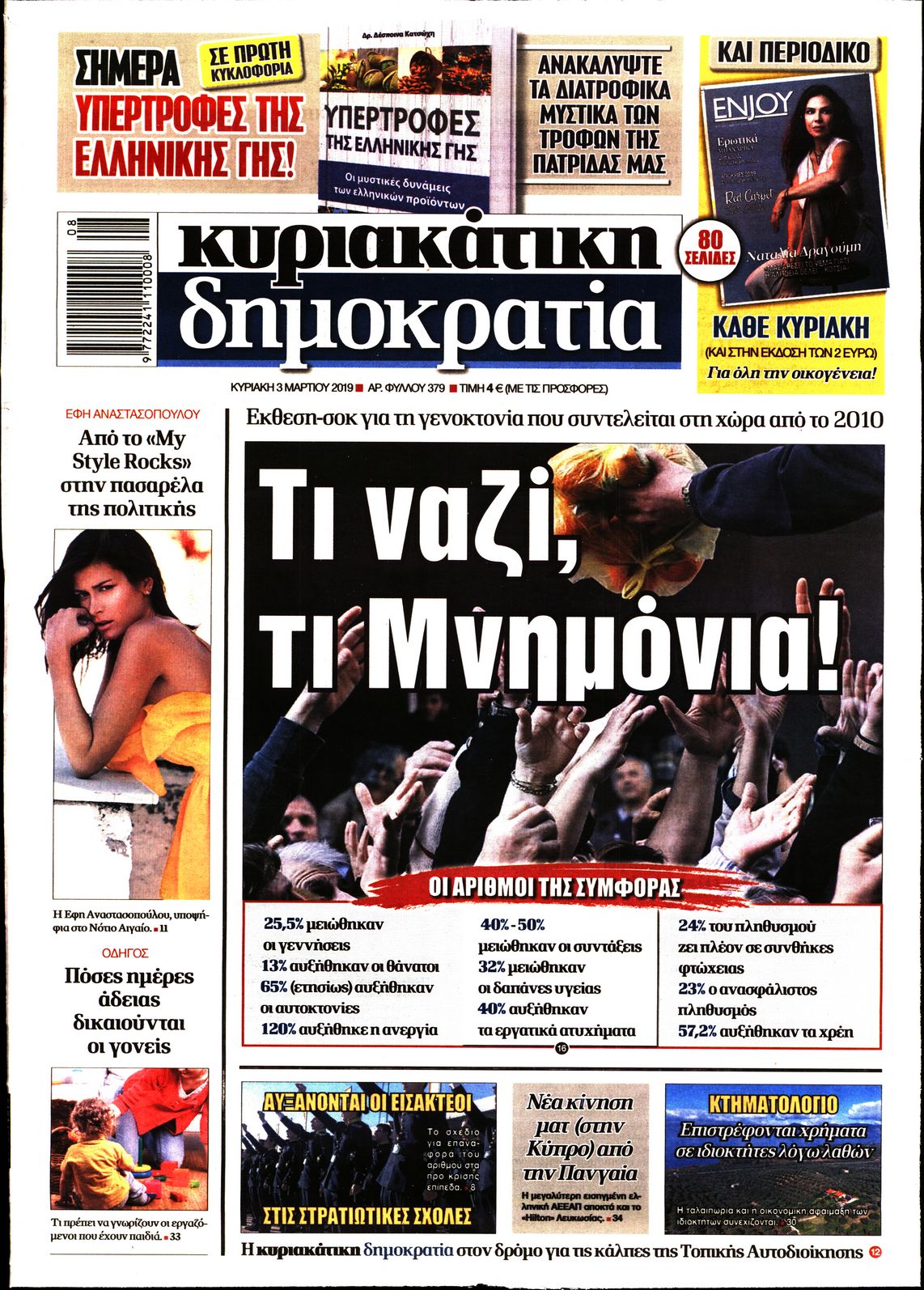 Εξώφυλο εφημερίδας ΔΗΜΟΚΡΑΤΙΑ 2019-03-03