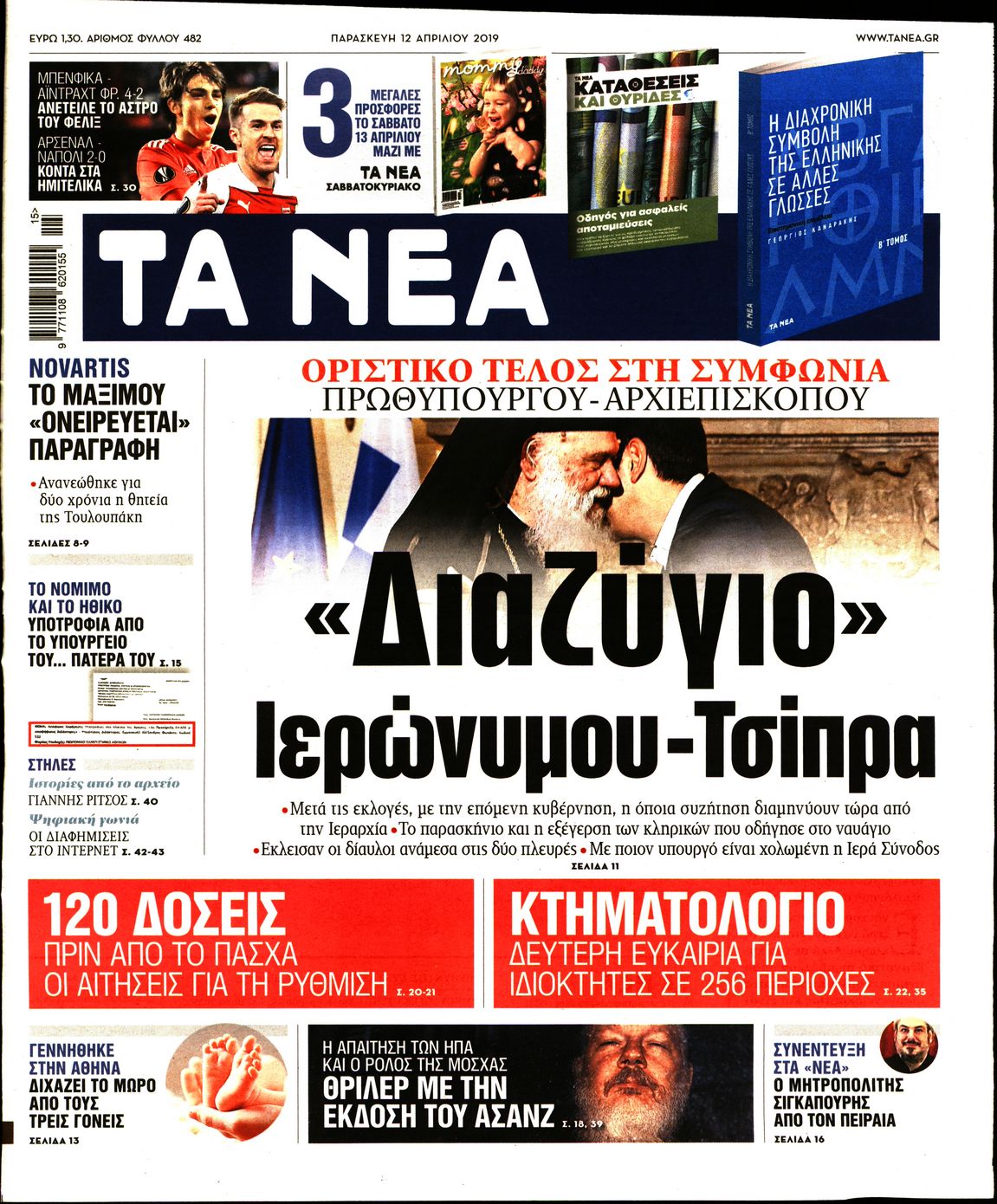 Εξώφυλο εφημερίδας ΤΑ ΝΕΑ 2019-04-12