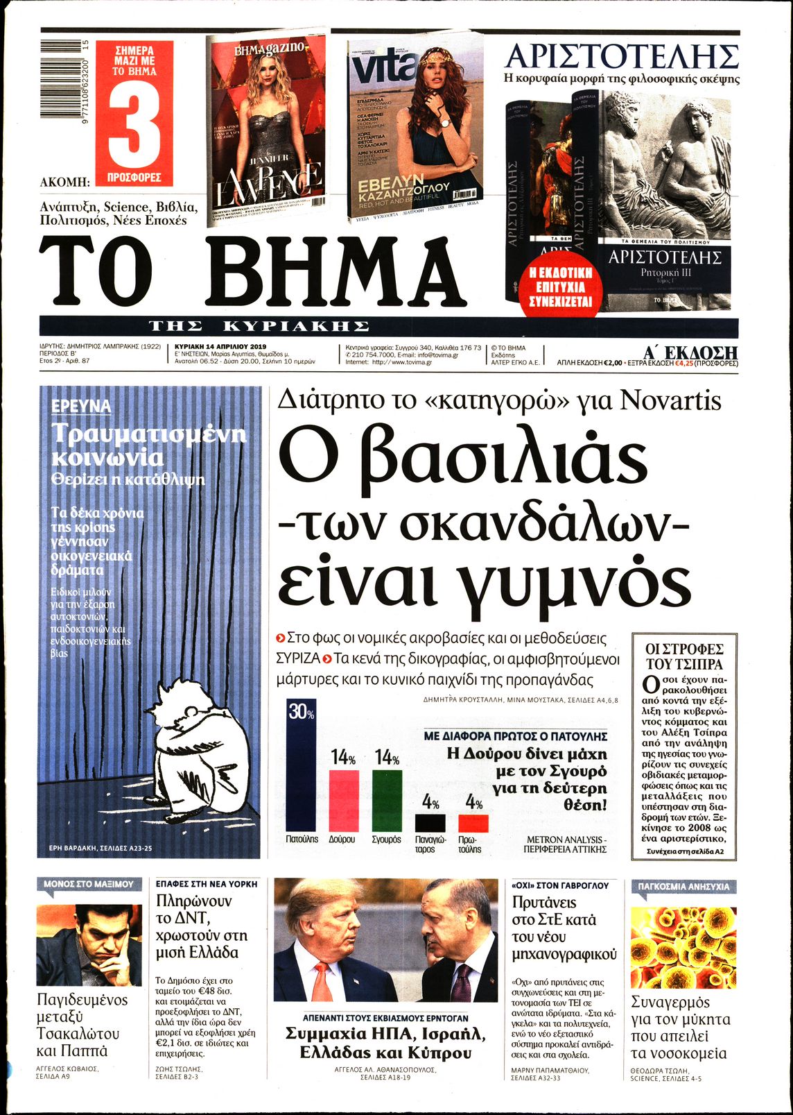 Εξώφυλο εφημερίδας ΤΟ ΒΗΜΑ 2019-04-14