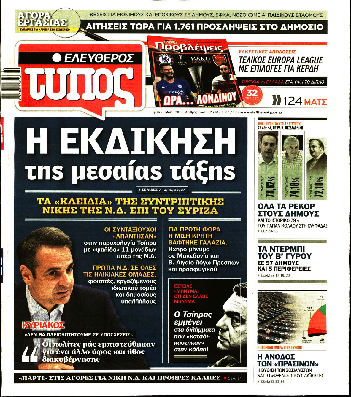 Εξώφυλο εφημερίδας ΕΛΕΥΘΕΡΟΣ ΤΥΠΟΣ 2019-05-28
