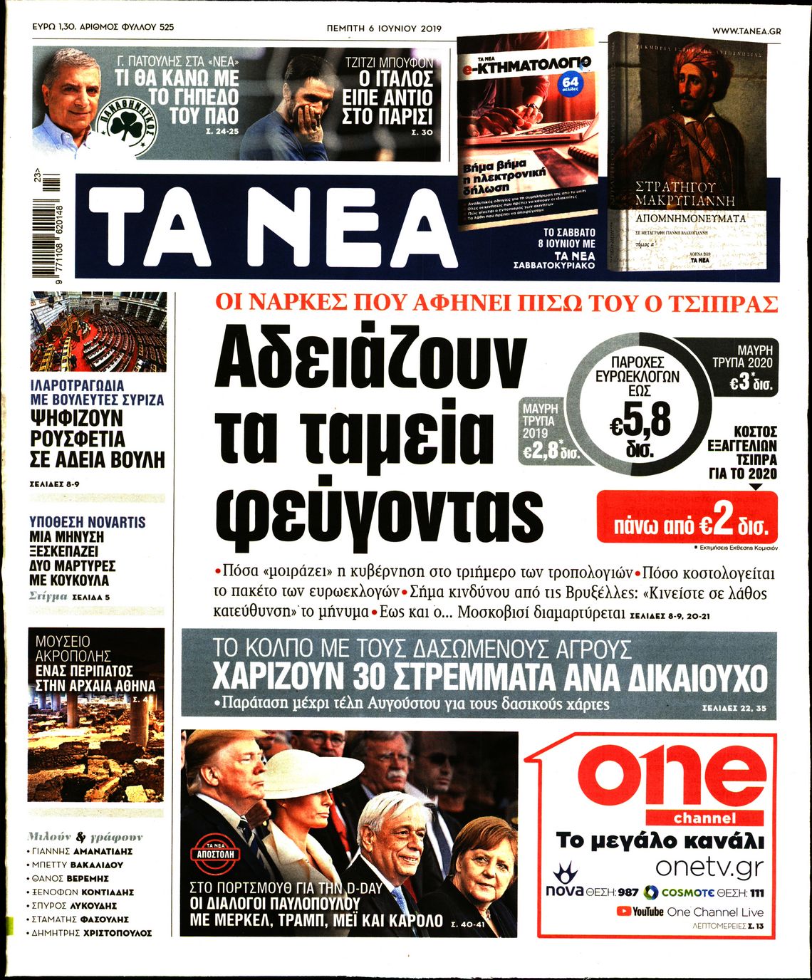 Εξώφυλο εφημερίδας ΤΑ ΝΕΑ 2019-06-06