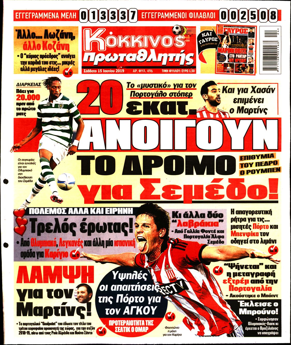 Εξώφυλο εφημερίδας ΠΡΩΤΑΘΛΗΤΗΣ 2019-06-15