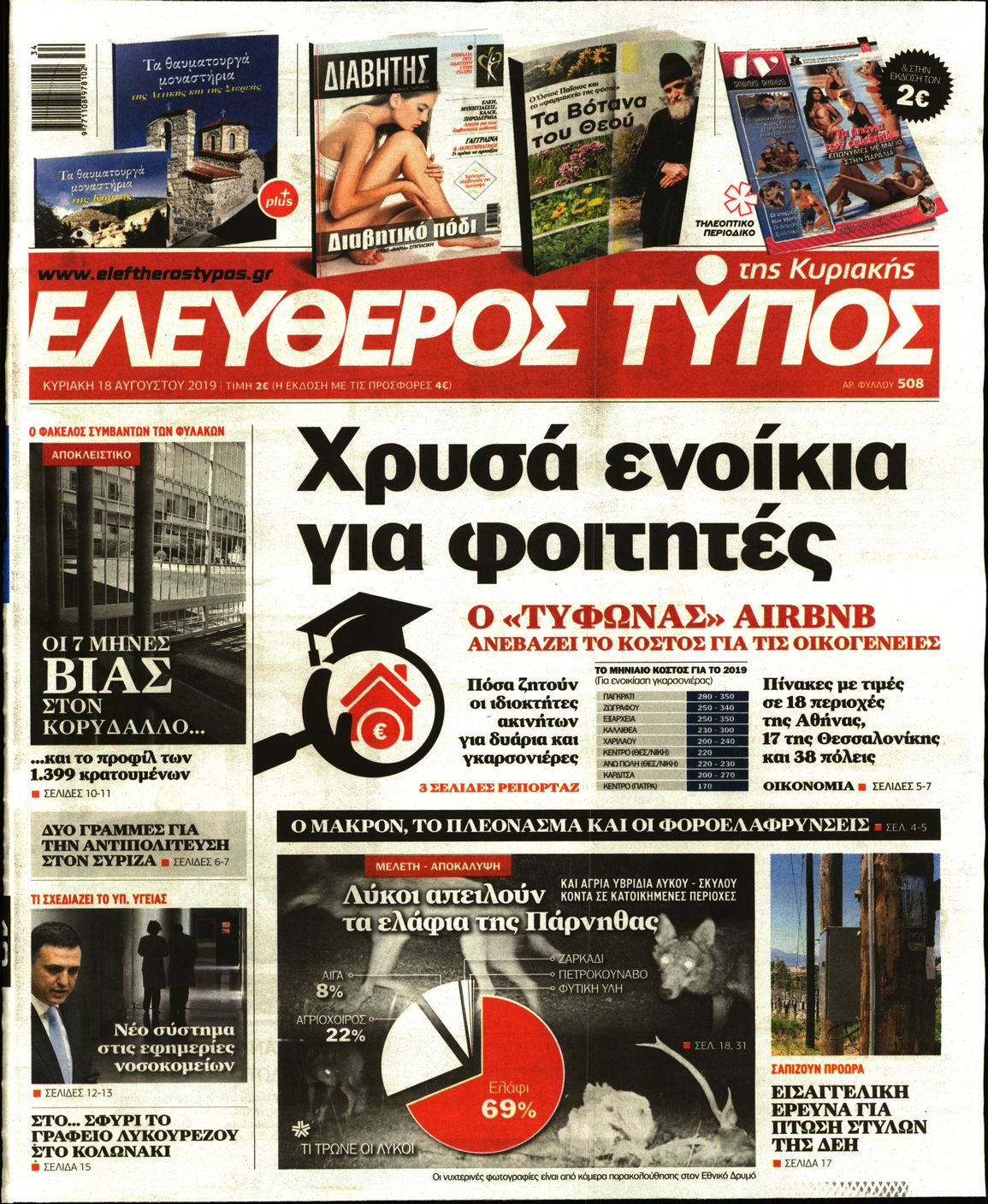 Εξώφυλο εφημερίδας ΕΛΕΥΘΕΡΟΣ ΤΥΠΟΣ 2019-08-18