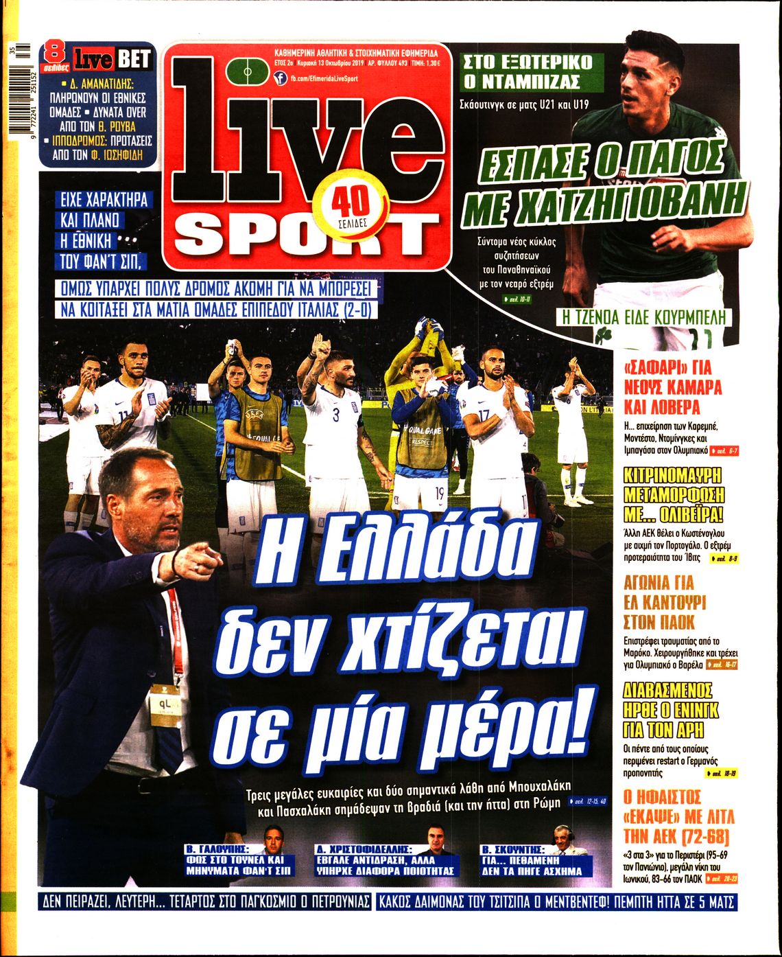 Εξώφυλο εφημερίδας LIVE SPORT 2019-10-13