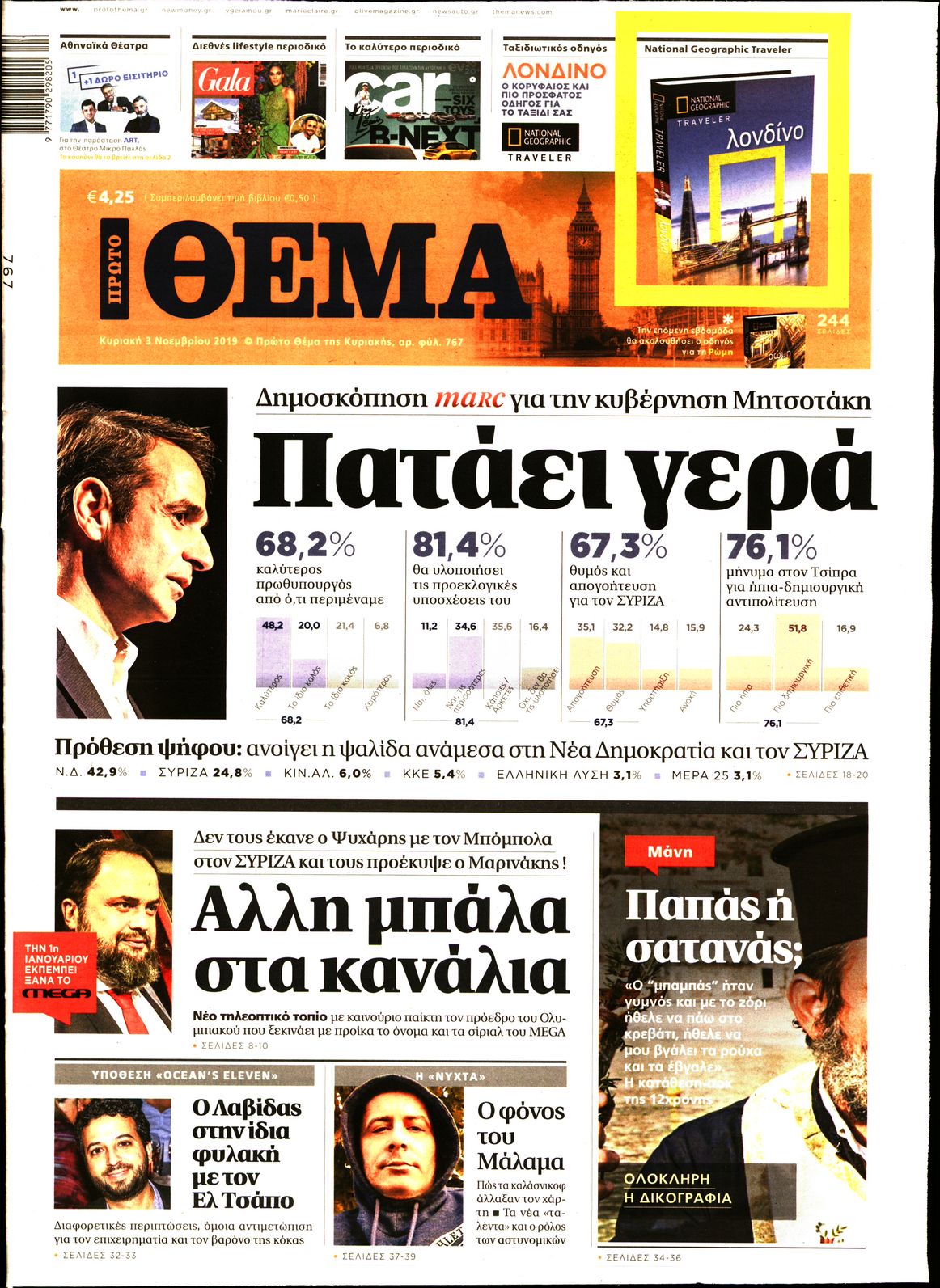 Εξώφυλο εφημερίδας ΠΡΩΤΟ ΘΕΜΑ 2019-11-03