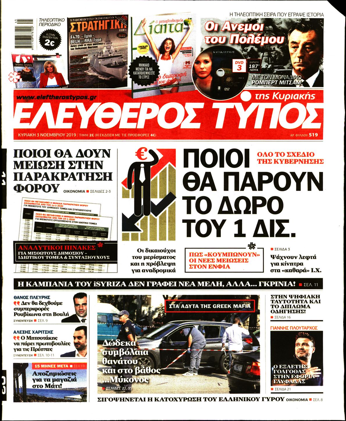 Εξώφυλο εφημερίδας ΕΛΕΥΘΕΡΟΣ ΤΥΠΟΣ 2019-11-03