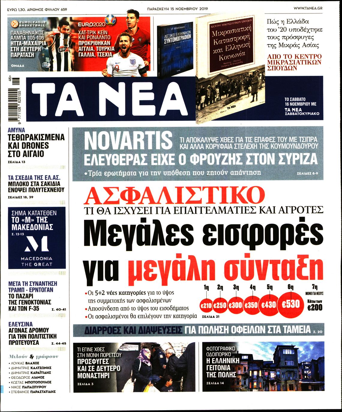 Εξώφυλο εφημερίδας ΤΑ ΝΕΑ 2019-11-15