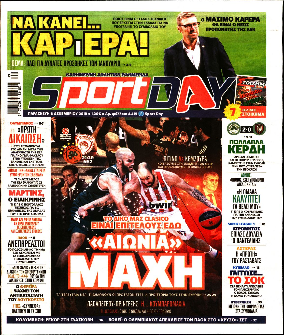 Εξώφυλο εφημερίδας SPORTDAY 2019-12-06
