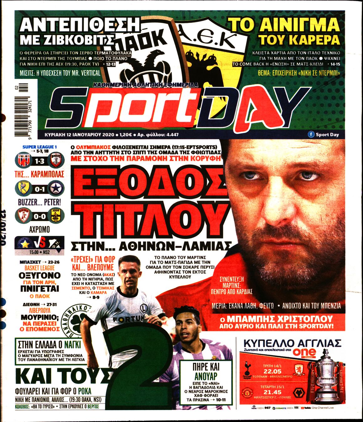 Εξώφυλο εφημερίδας SPORTDAY 2020-01-12