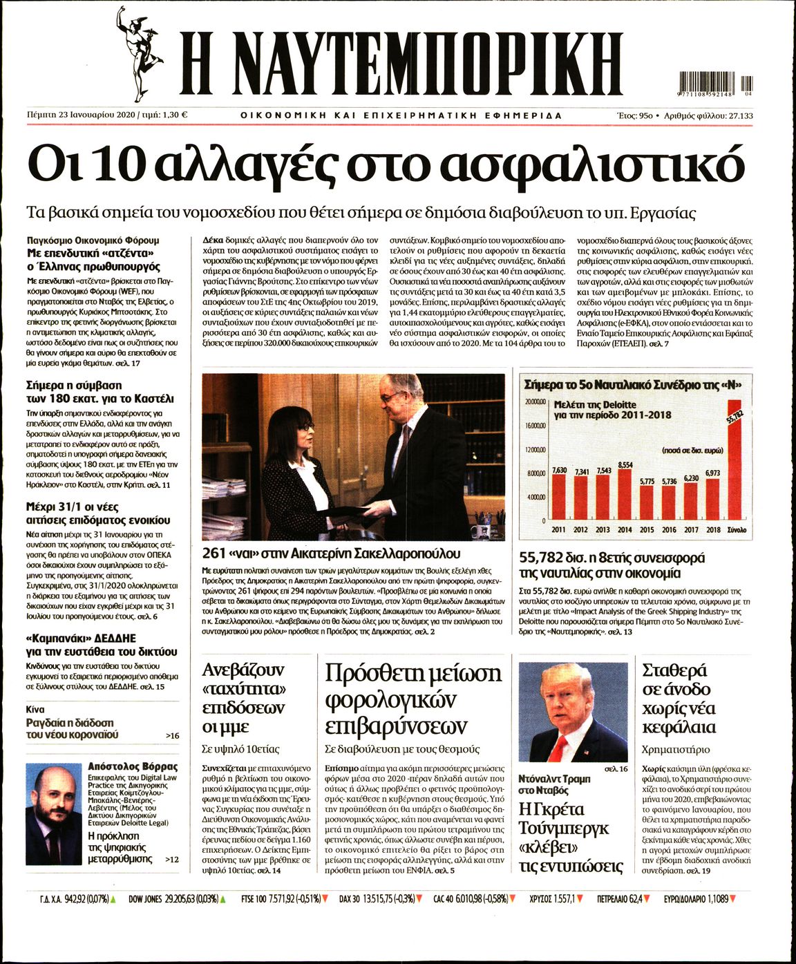 Εξώφυλο εφημερίδας ΝΑΥΤΕΜΠΟΡΙΚΗ 2020-01-23