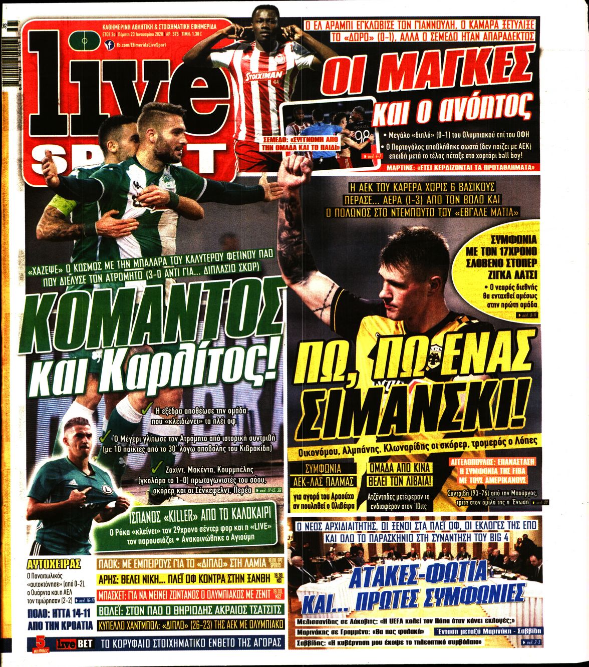 Εξώφυλο εφημερίδας LIVE SPORT 2020-01-23