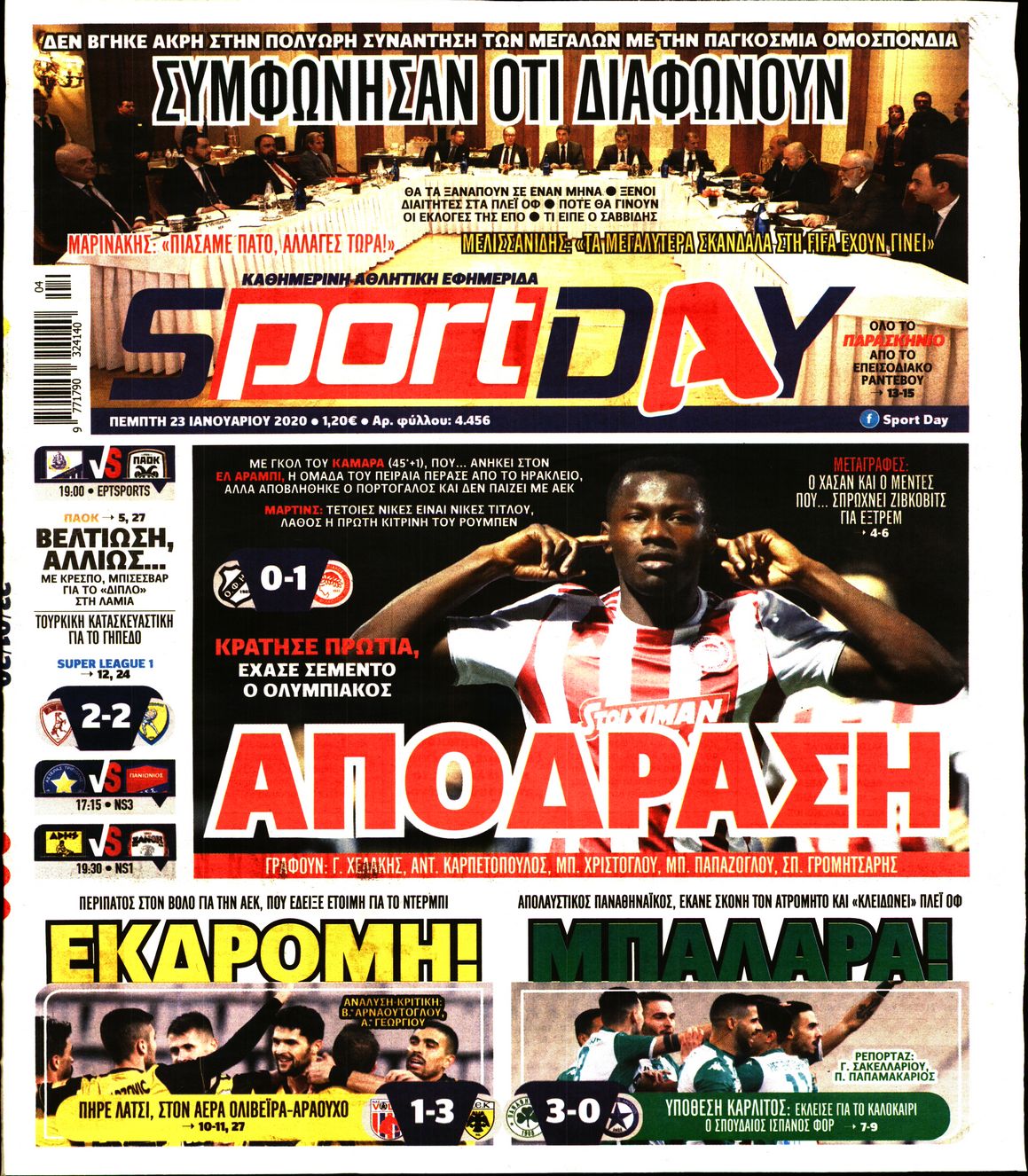 Εξώφυλο εφημερίδας SPORTDAY 2020-01-23