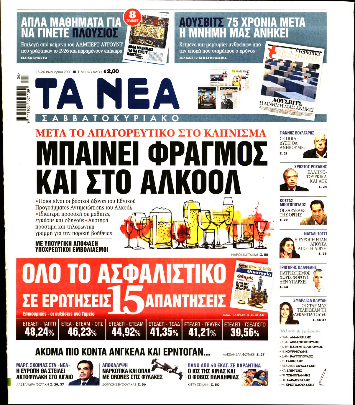 Εξώφυλο εφημερίδας ΤΑ ΝΕΑ 2020-01-25