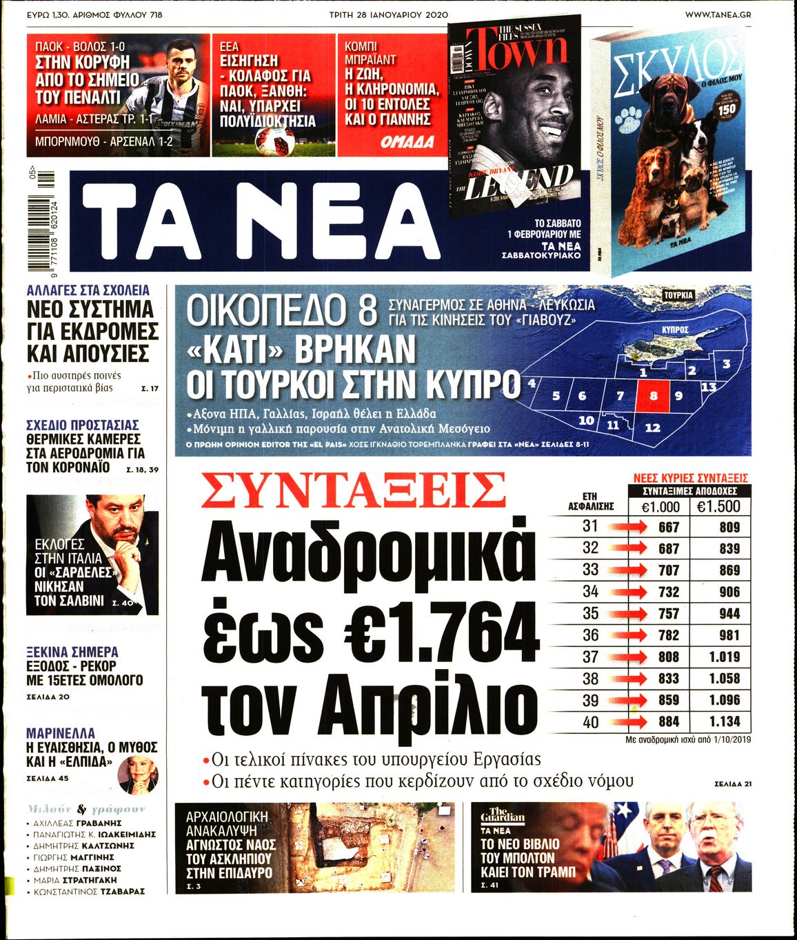 Εξώφυλο εφημερίδας ΤΑ ΝΕΑ 2020-01-28