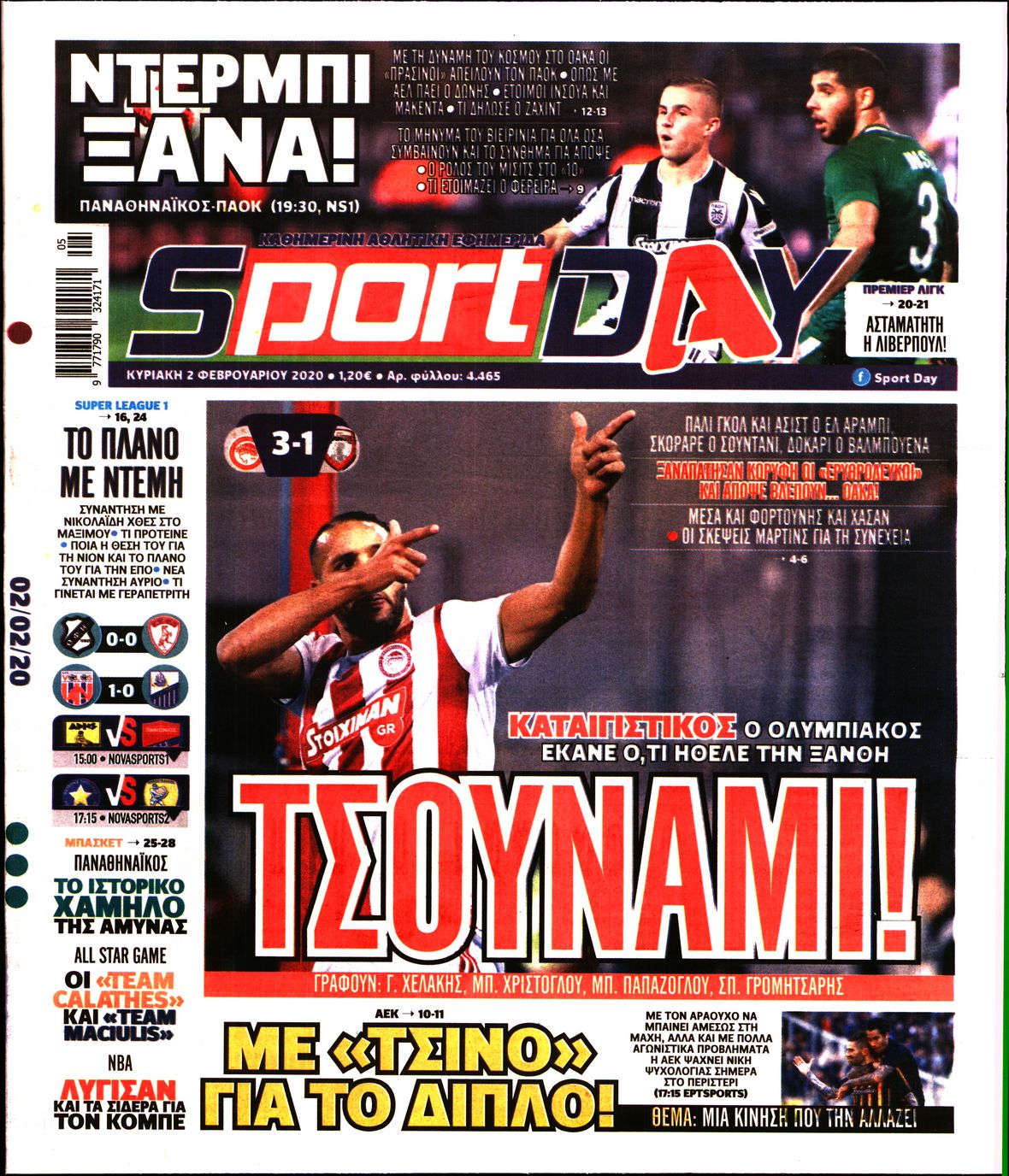 Εξώφυλο εφημερίδας SPORTDAY 2020-02-02