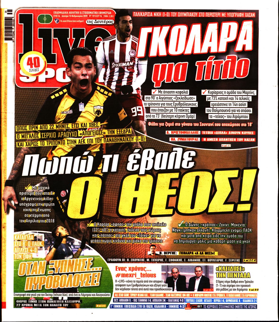 Εξώφυλο εφημερίδας LIVE SPORT 2020-02-10