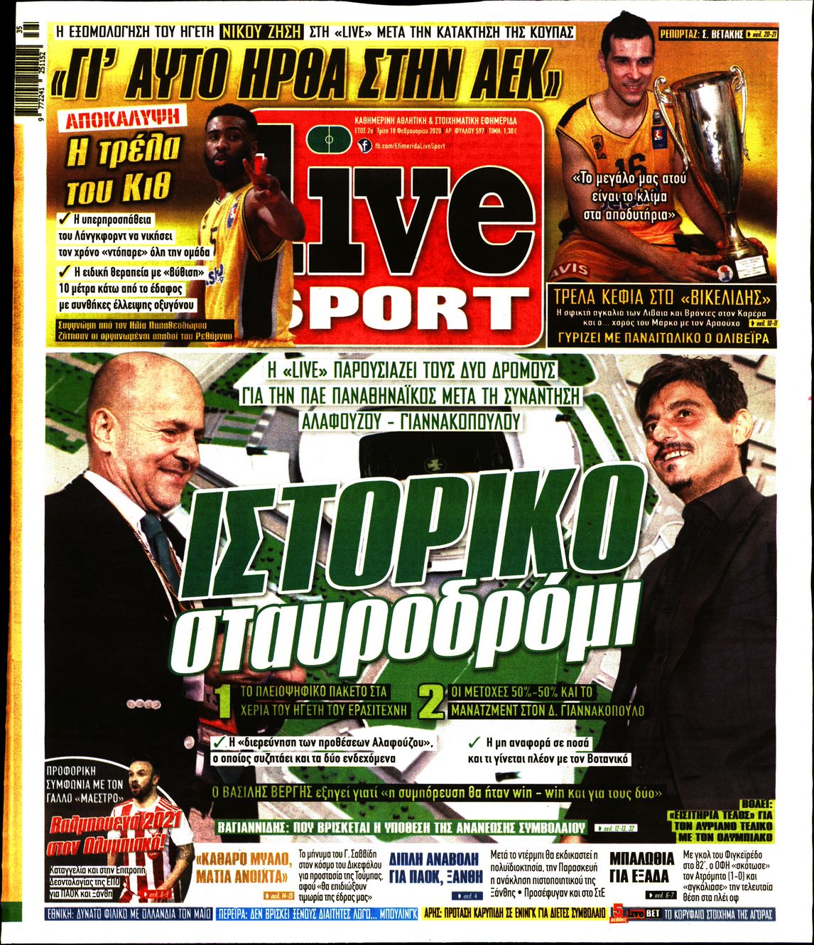 Εξώφυλο εφημερίδας LIVE SPORT 2020-02-18